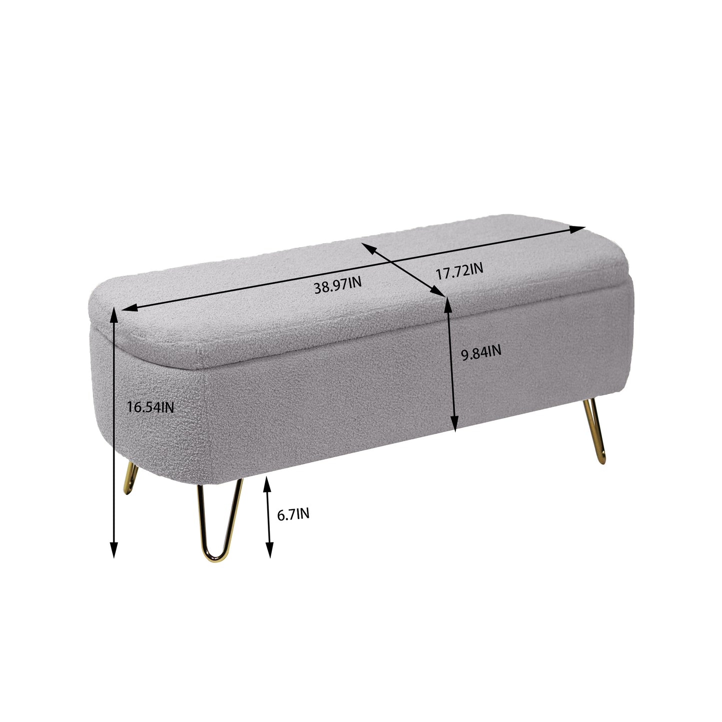 Amber Faux Sherpa Storage Bench, Grey