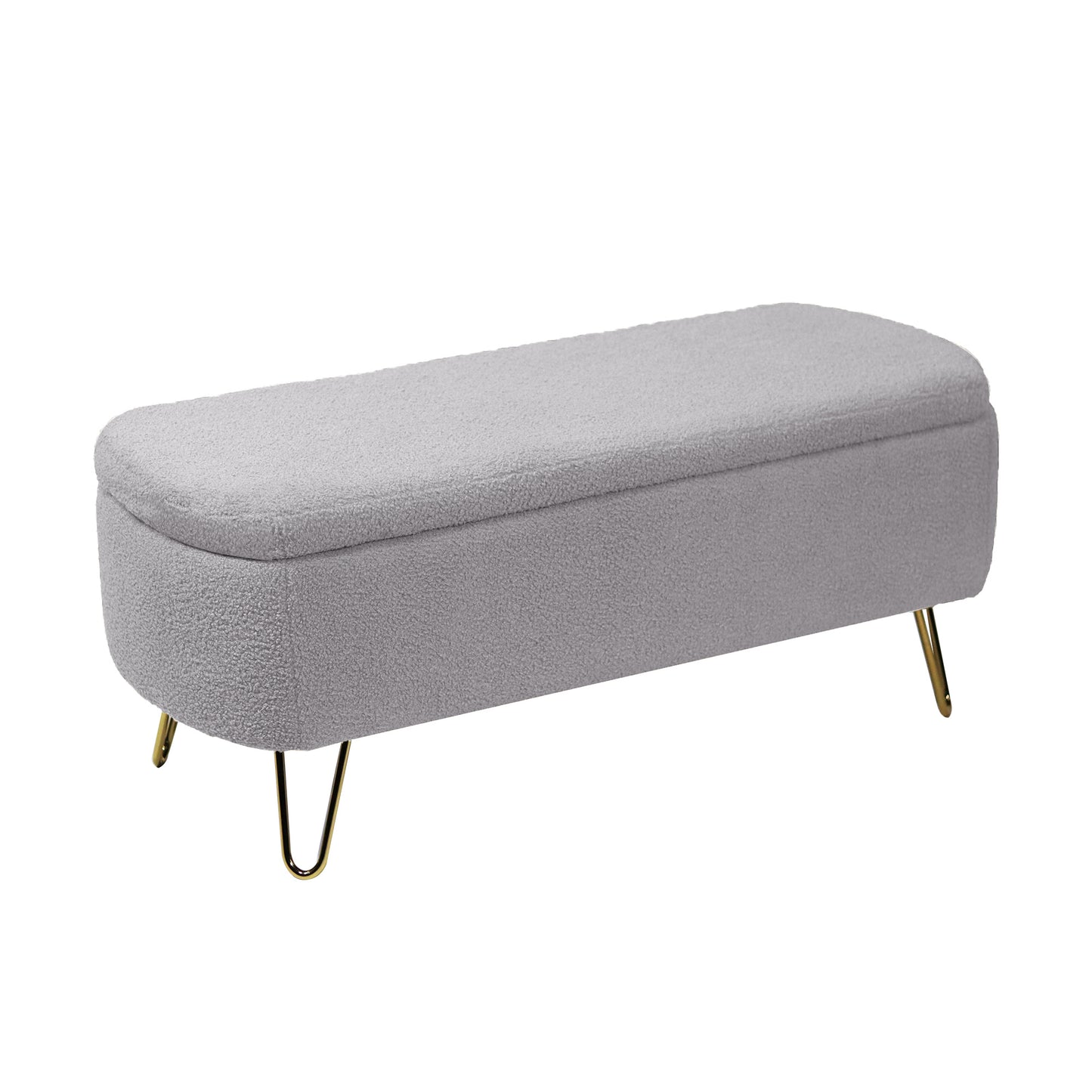 Amber Faux Sherpa Storage Bench, Grey