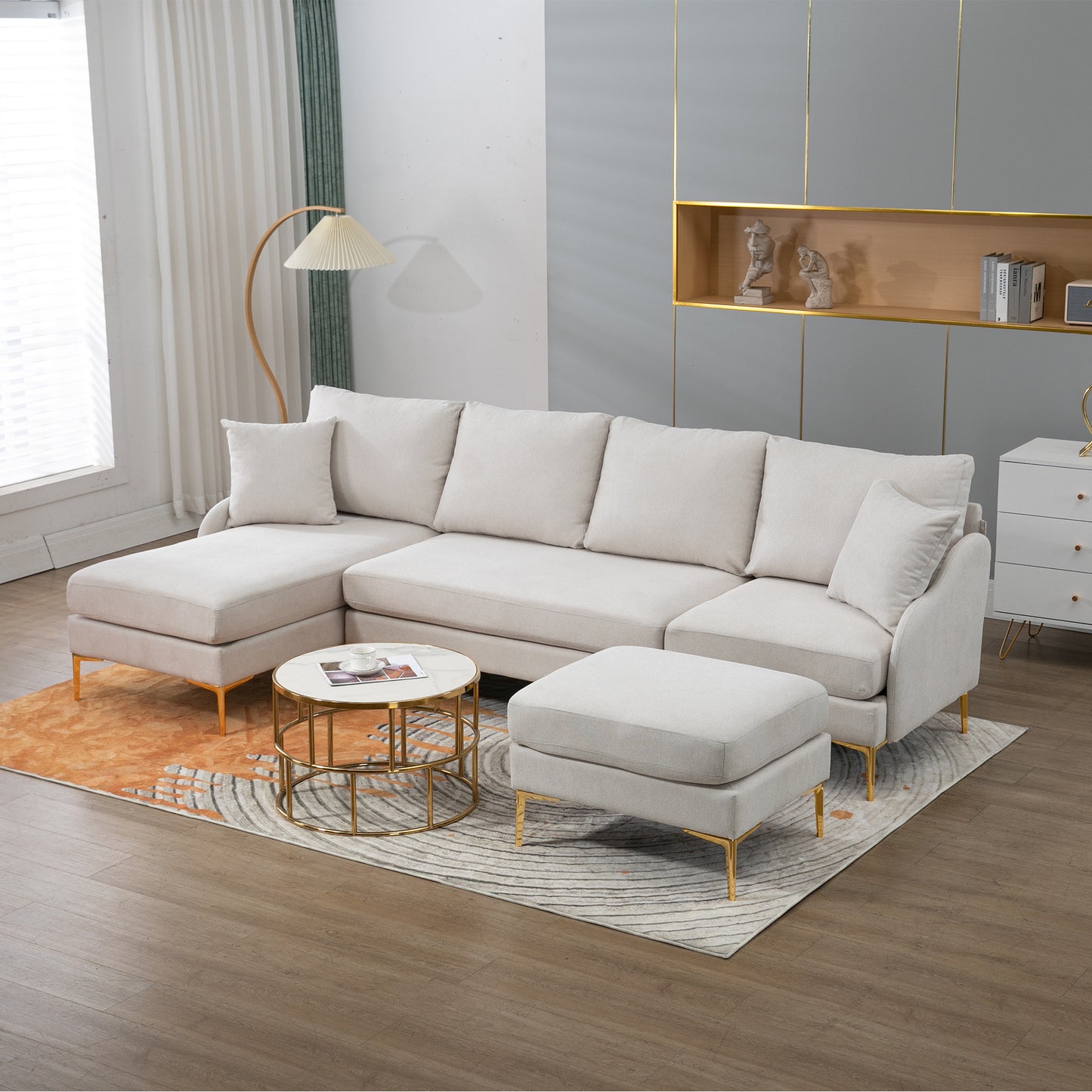 110'' Allen Reversible Chaise Sectional, Beige
