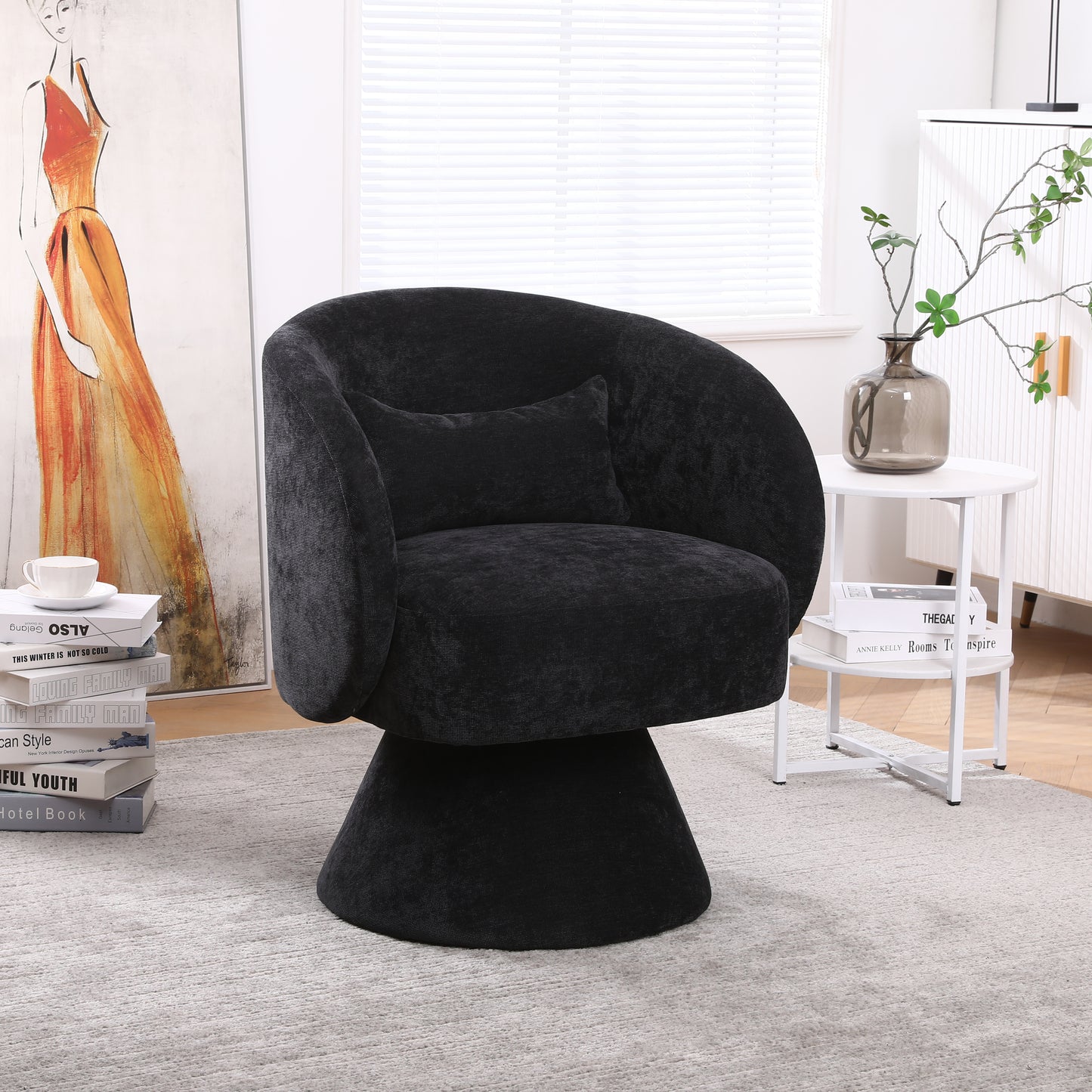 Swivel Barrel Armchair, Black