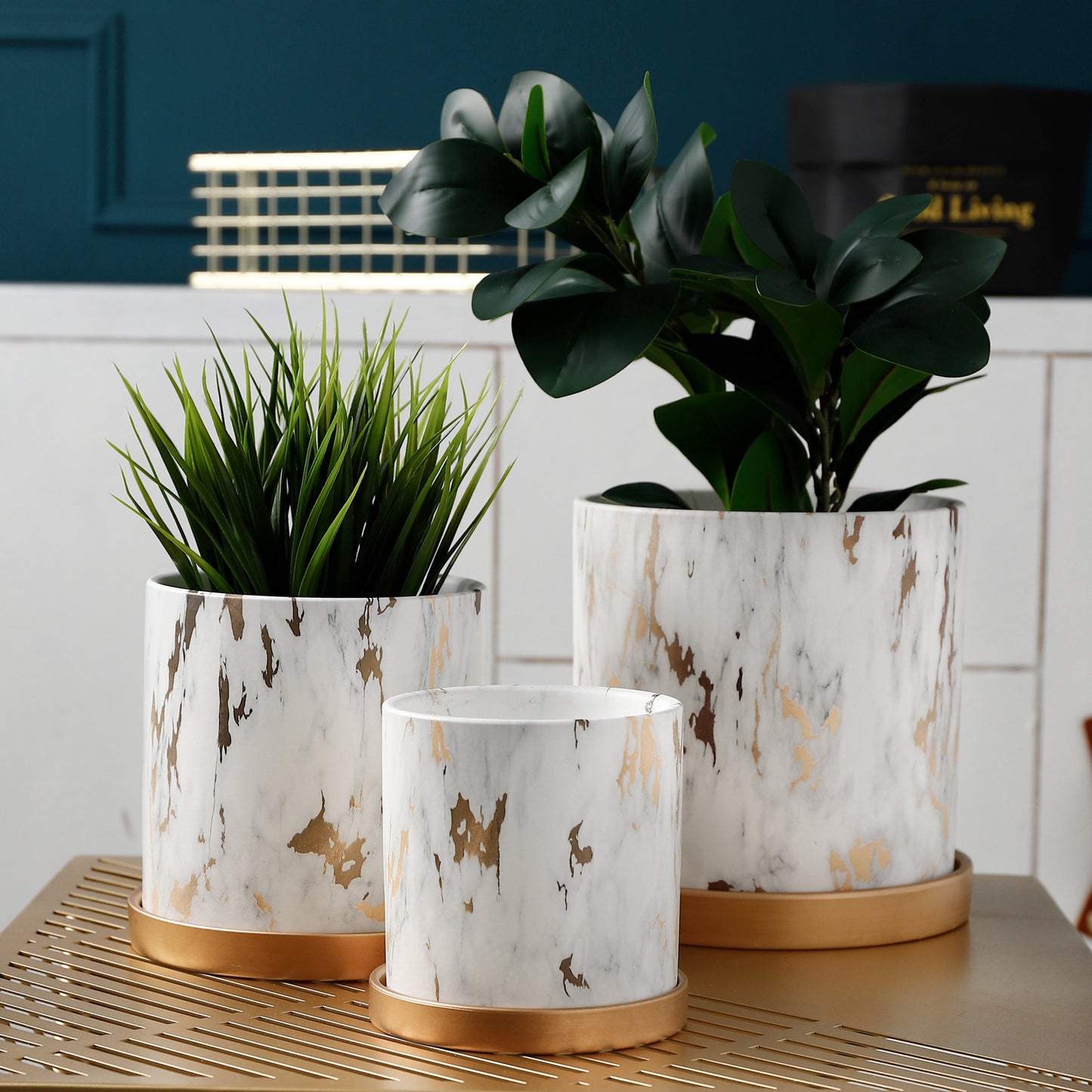 Ceramic Marble Print Plant Pot, Small