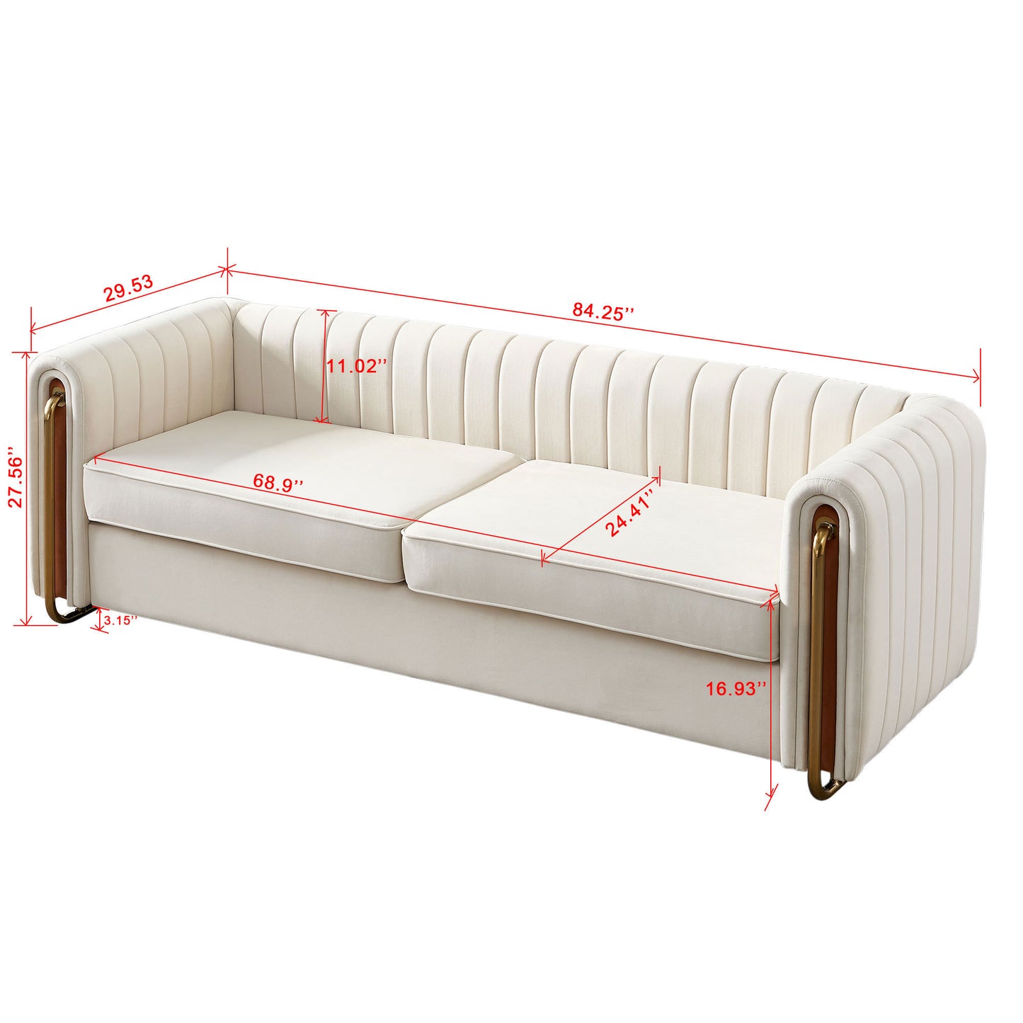 84" Channel Velvet Sofa, Beige