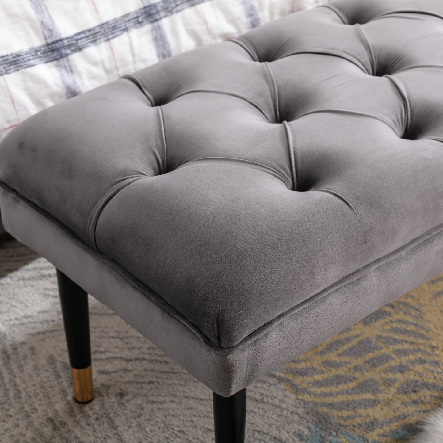 Tufted Modern Faux Velvet Bench