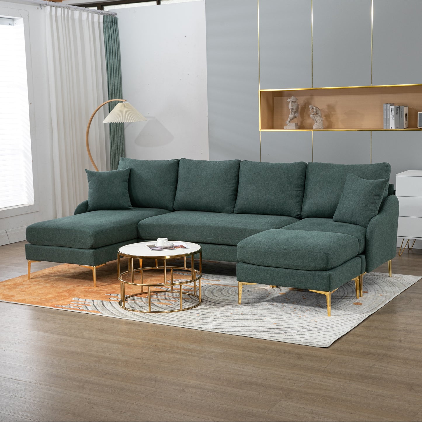 110'' Allen  Reversible Chaise Sectional Sofa, Green