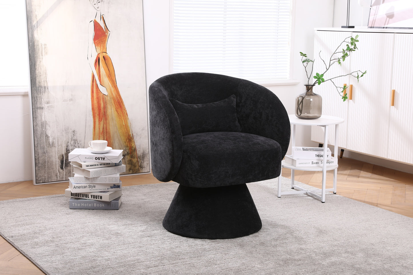 Swivel Barrel Armchair, Black