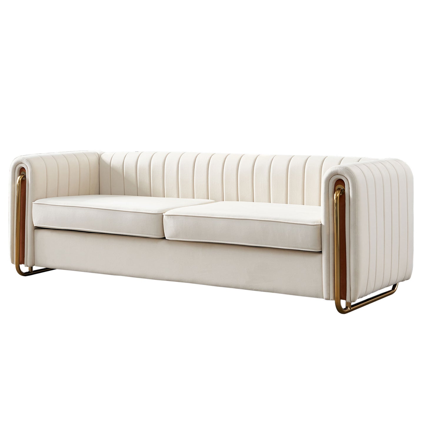 84" Channel Velvet Sofa, Beige