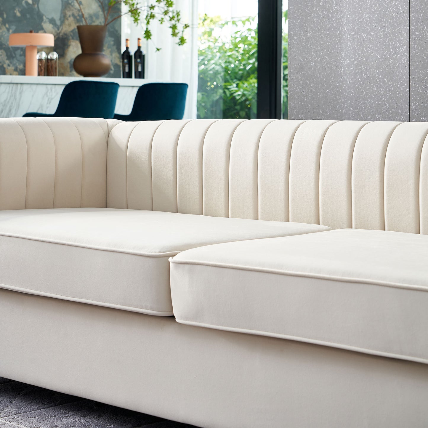 84" Channel Velvet Sofa, Beige