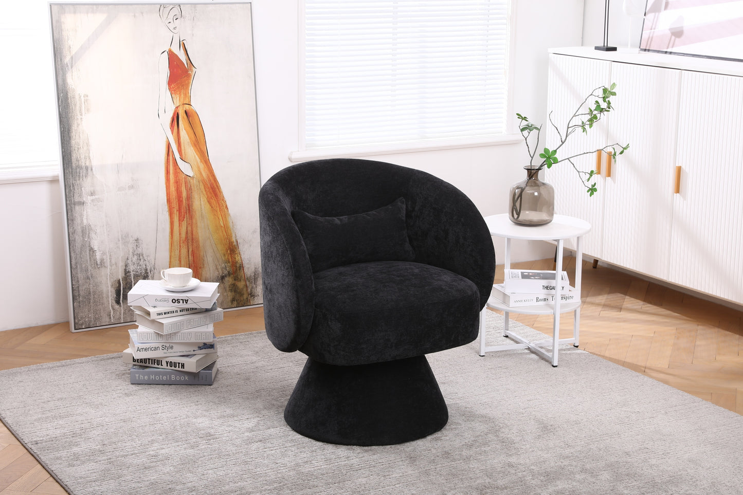 Swivel Barrel Armchair, Black