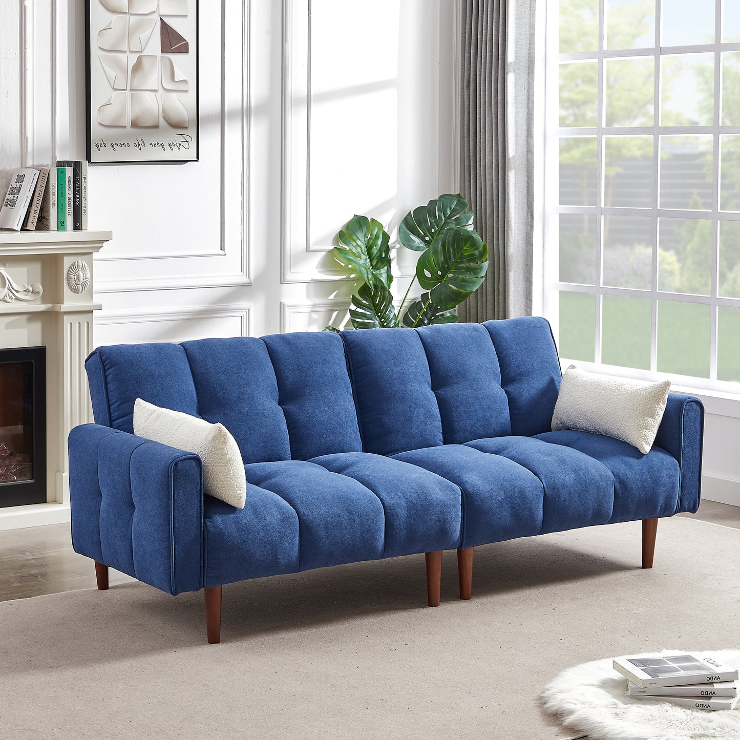 81" Aline Convertible Futon Sofa Bed, Dark Blue