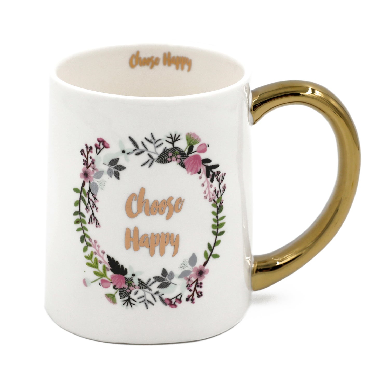 13.5 oz Stoneware Ceramic Mug With Sayings,"Choose Happy"