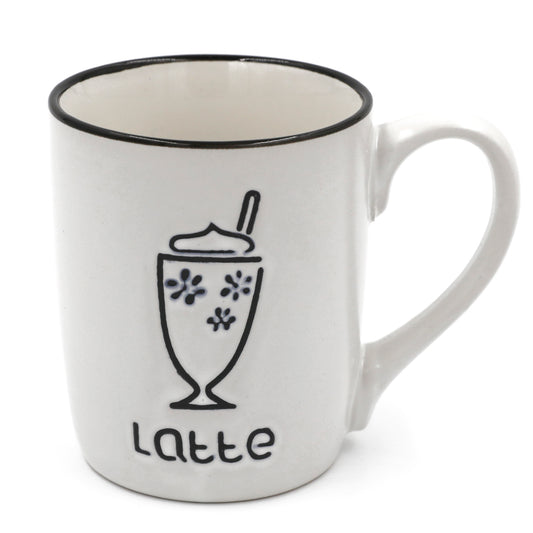 13 oz White Vintage Stoneware Coffee Mugs With Quotes,"Latte"