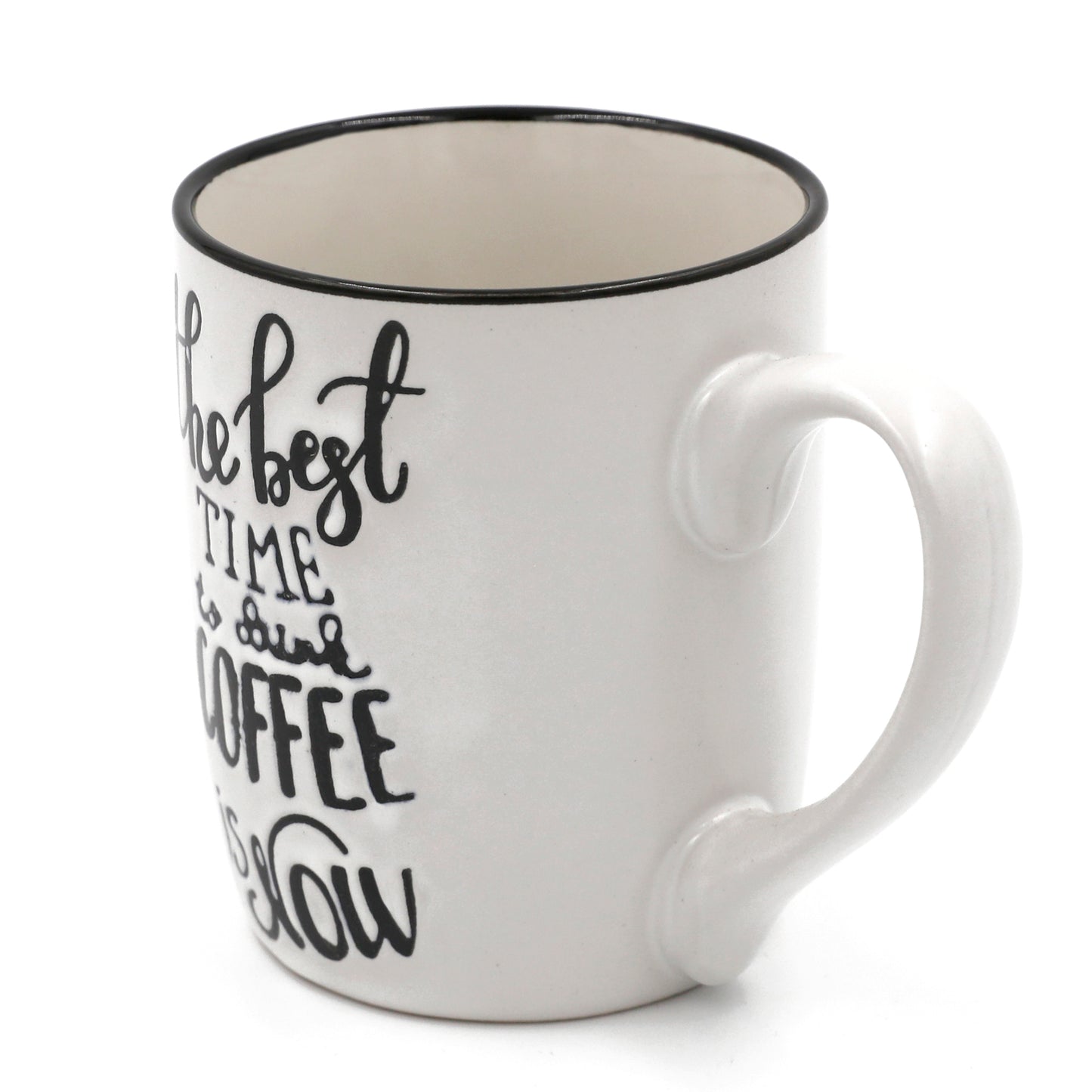13 oz White Vintage Stoneware Coffee Mugs With Quotes,"The Best Time to Drink Coffee is Now"